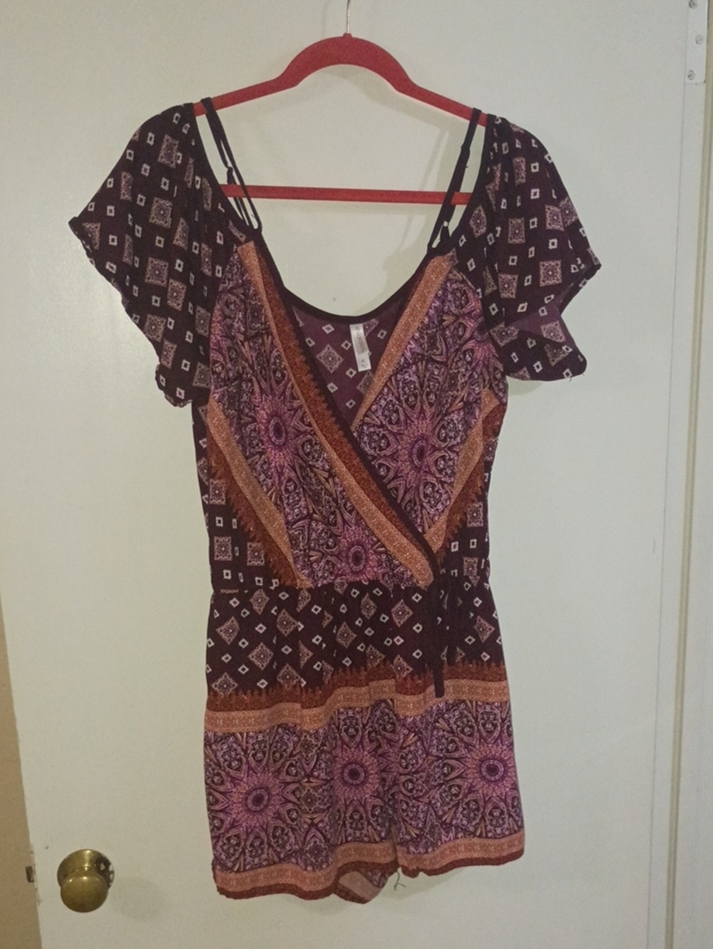 Xhilaration Burgundy Pink and Orange Bohemian Wrap Romper